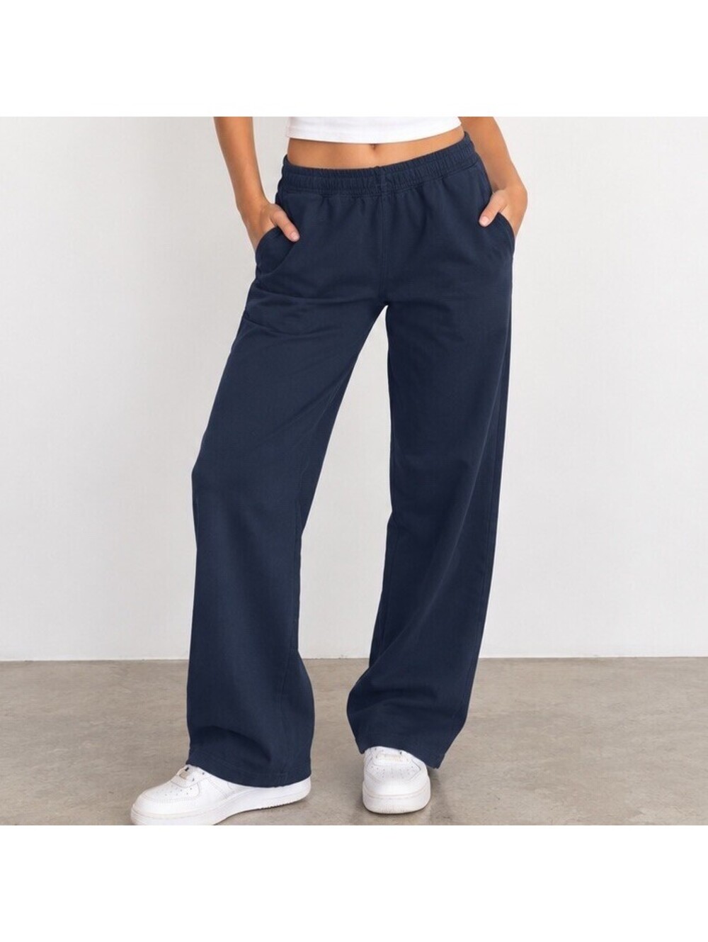 Brandy Melville Navy Blue Cotton Pull On Pants Straight Leg Elastic Waist Y2K OS